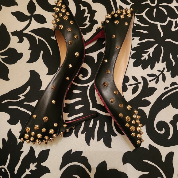 Christian Louboutin Black Heels with Gold Studs - Picture 3 of 4